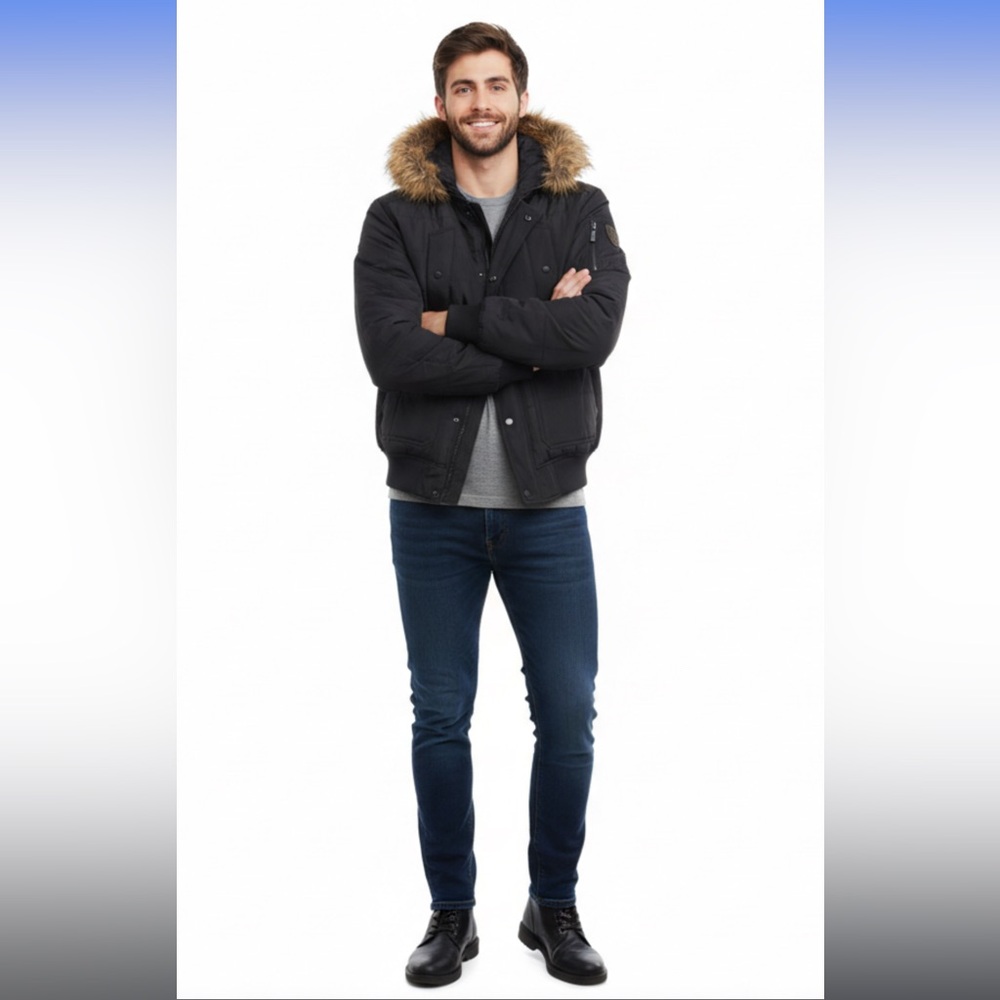 Cross Hatch men’s black puffer jacket w hood
